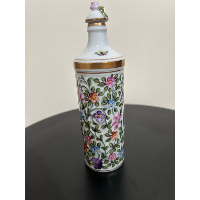 Herend Hand-Painted Floral Porcelain Perfume Bottle With Rose Dauber For Sale - Image 11 of 12