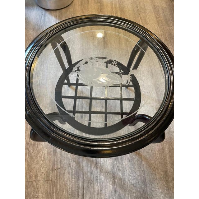 Round Coffee Table in Ebonized Wood and Screen-Printed Glass by Paolo Buffa, 1940 For Sale - Image 6 of 15