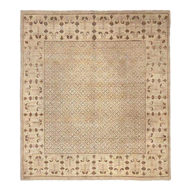 Ariana Traditional Collection 7'x7' Earth Tone Brown & Gold Geometric Hand-Knotted Rug For Sale