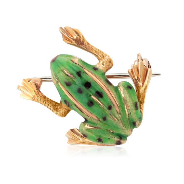 18k Yellow Gold Vintage 3d Frog Brooch With Green Spotted Enamel Details Status:Published - Marketplace For Sale - Image 4 of 5