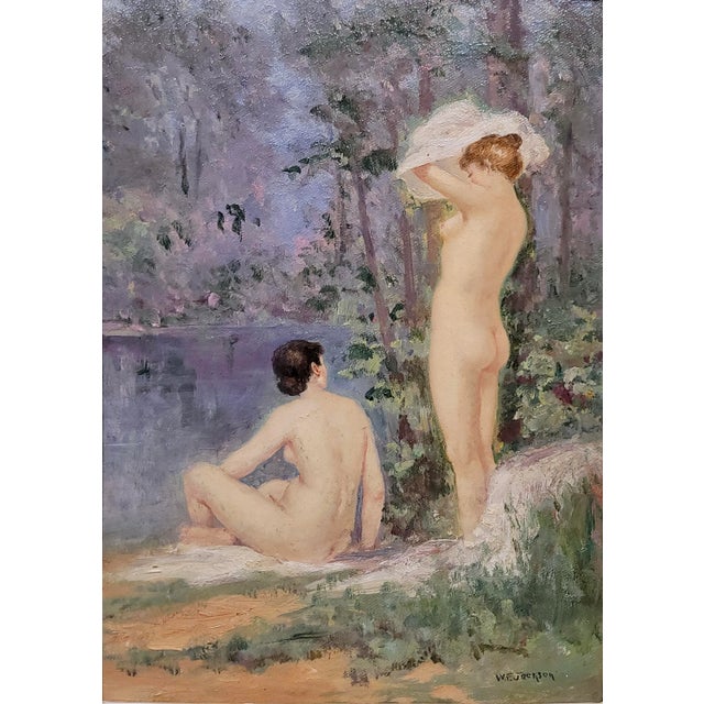 Impressionist William Franklin Jackson -Female Bathers in a Wooded Lake -Oil Painting For Sale - Image 3 of 10