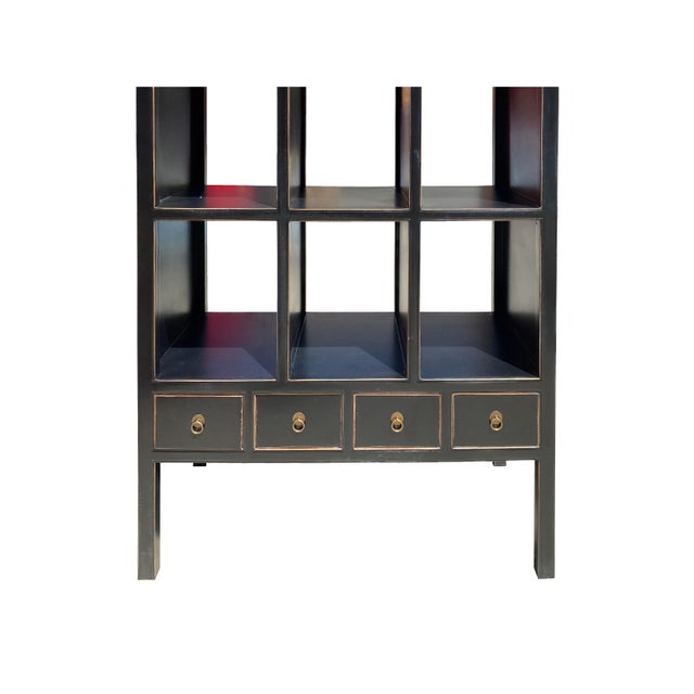 Oriental Black Lacquer Open Shelf Bookcase Display Cabinet Divider For Sale - Image 4 of 6