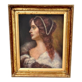 J Bovgvereau Oil Painting Antique Canvas Portrait Fine Art Woman Gilt Frame Sign For Sale