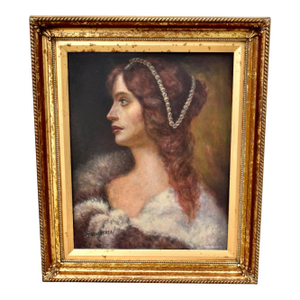 J Bovgvereau Oil Painting Antique Canvas Portrait Fine Art Woman Gilt Frame Sign