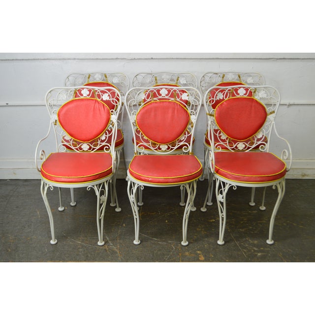 Vintage Wrought Iron Glass Top Table & 6 Chairs Patio Dining Set by Champion Chairish