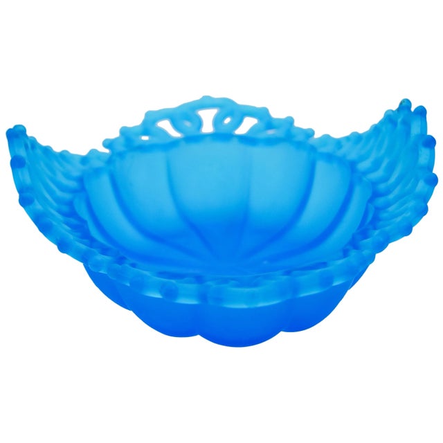 Vintage Blue Cut-Glass Dish For Sale - Image 4 of 5