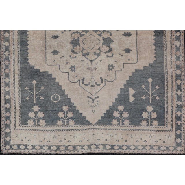 Tribal Vintage Turkish Oushak Rug With Elegant Gray and Soft Beige Motifs 5'1 X 6'4 For Sale - Image 3 of 11