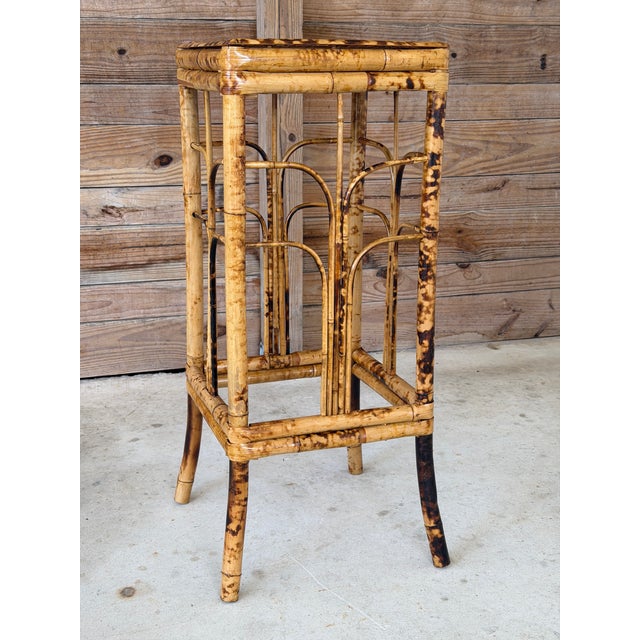 Vintage Brighton Pavilion Style Scorched Bamboo Plant Stand or Side Table For Sale - Image 11 of 11