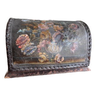 Victorian Hand - Painted Leather Letter Box, Floral Decor, C 1860-1880 For Sale