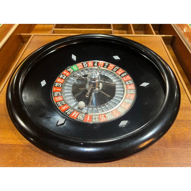 Brown Brown Italian Marquetry Floral Poker Table Set of 7 For Sale - Image 8 of 12