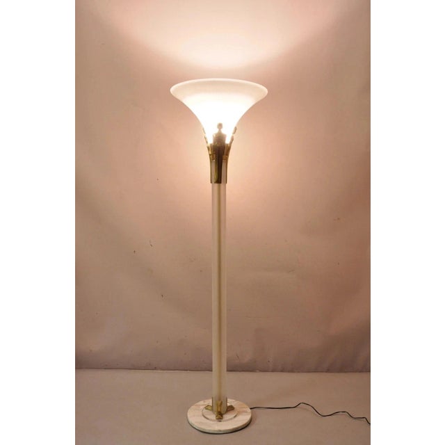 Vintage Postmodern Art Deco Figural Frosted Acrylic & Glass Torchiere Floor Lamp For Sale - Image 10 of 13