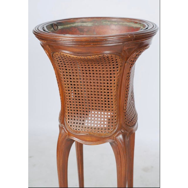 Early 20th Century Pair of French Belle Époque Louis XV–Style Caned Jardinière Stands With Copper Liners For Sale - Image 4 of 5