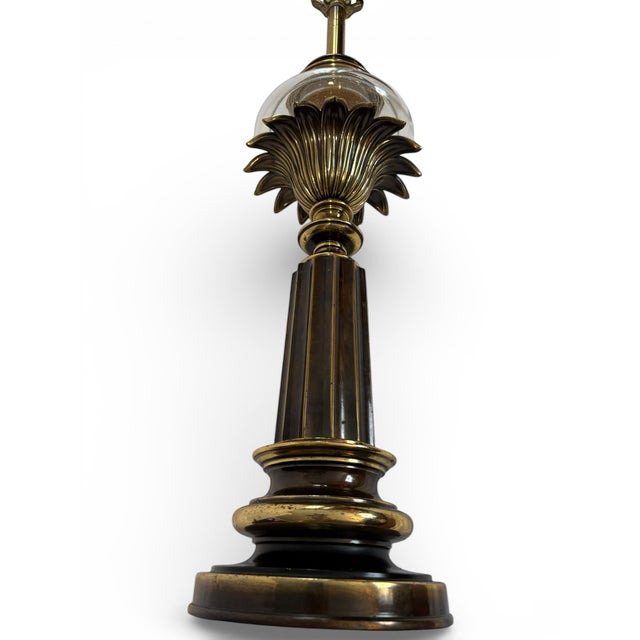 Monumental Brass finish marked Stiffel lamp with Glass Globe and the original Finial. Original Stiffel Lamp Shade...