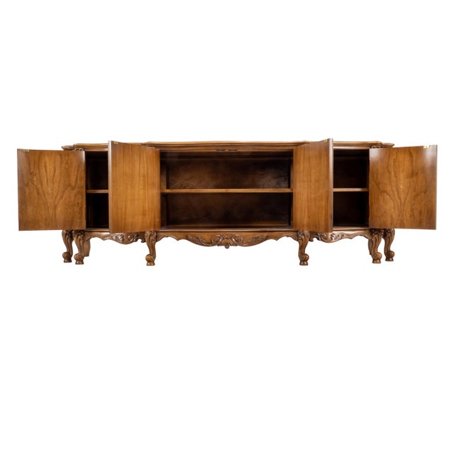 Brown Vintage French Provincial Walnut Credenza Buffet Sideboard Carved Rococo 79" For Sale - Image 8 of 18