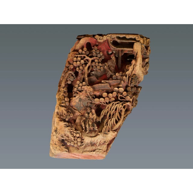 Mid 19th Century Antique Chinese Hand Carved Temple Corbel with Original Red Polychromy For Sale - Image 5 of 13
