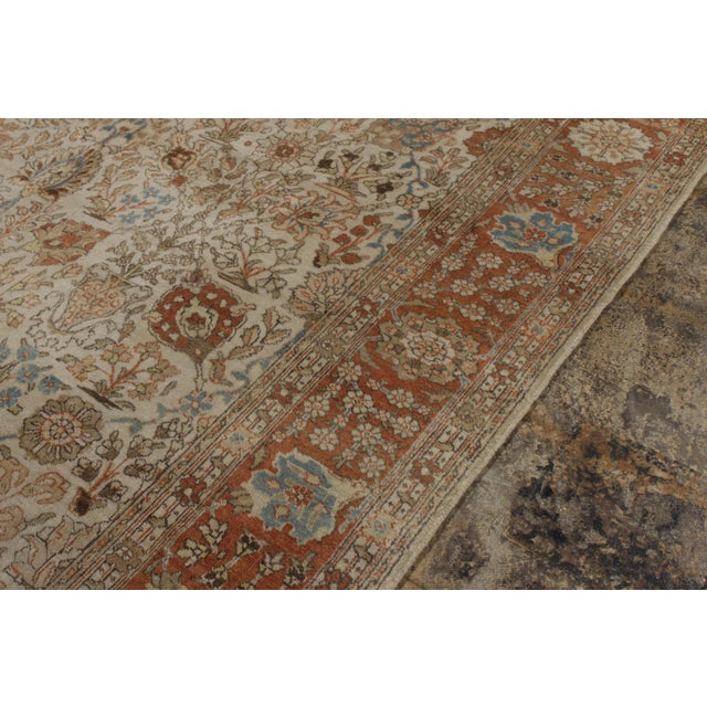 Antique Persian Tabriz Rug in an All Over Orange,Off White,Brown Floral Pattern For Sale In New York - Image 6 of 8