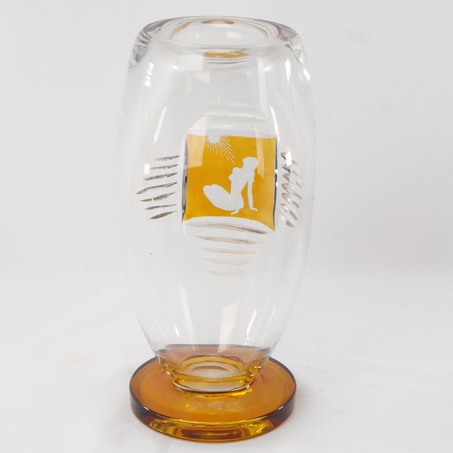 Mid 20th Century Mid Century Scandinavian Cut Glass Pedestal Vase For Sale - Image 5 of 10