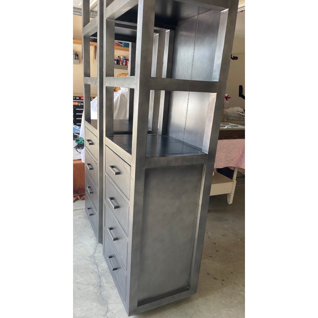 Industrial Pair of Restoration Hardware La Salle Tower Bookshelves For Sale - Image 3 of 12