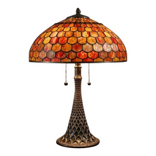 Vintage Certified Thomas Pacconi Table Lamp Stained Glass Fish Scale Design For Sale