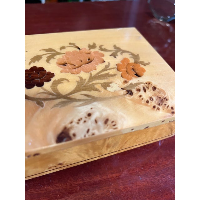 Brown 1970s Small Wooden Jewelry Box With Floral Details For Sale - Image 8 of 9