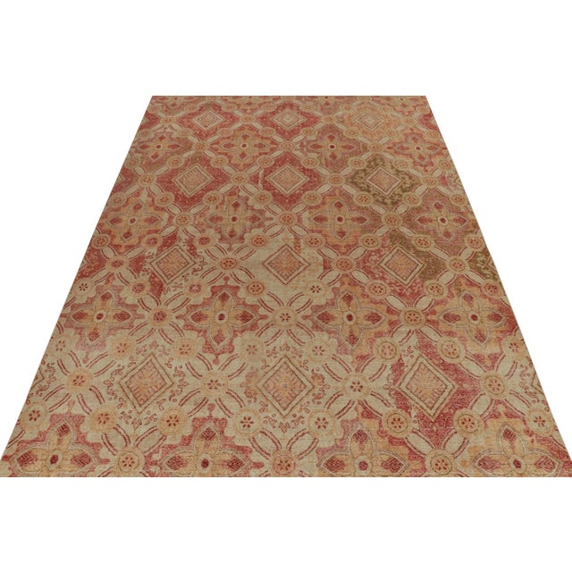 Traditional Rug & Kilim’s Distressed Style Rug in Red, Gold and Beige-Brown Trellises For Sale - Image 3 of 7