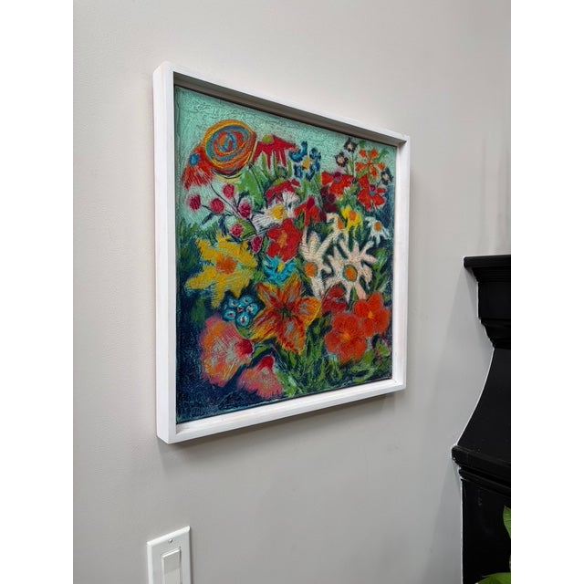 Spring Breaking Open 20"x20" Acrylic, Pastel and Mixed Media Framed For Sale In New York - Image 6 of 7