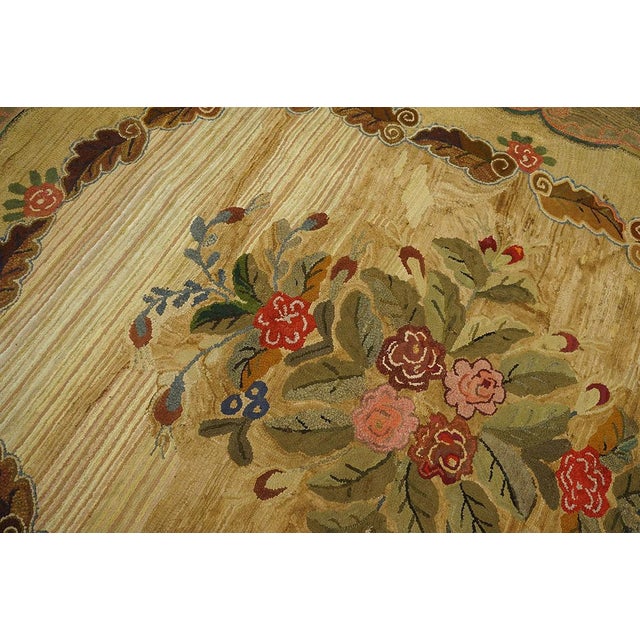 Camel Excellent Camel Color With Unique Florid Design American Hooked Rug For Sale - Image 8 of 9