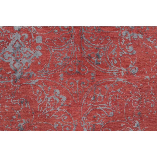 Rug & Kilim’s Distressed Modern Rug With Abstract Florals in Coral & Gray Hues For Sale In New York - Image 6 of 12