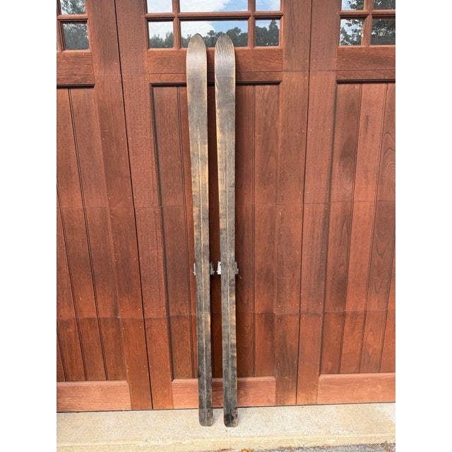 Wood Antique Paris Mfg. Co. Wooden Skis – South Paris, Maine – Vintage Downhill Skis With Original Metal Bindings – Rustic Ski Lodge Wall Decor For Sale - Image 7 of 16
