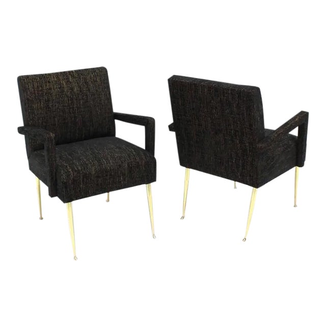 Mid-Century Modern Italian Mid Century Modern Armchairs on Solid Brass Legs - a Pair For Sale - Image 3 of 10