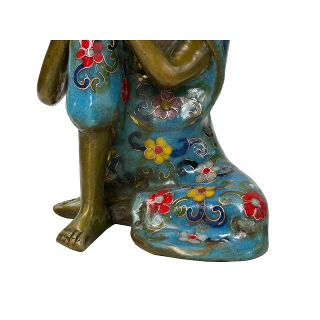 Metal Vintage Cloisonne Enamel Lotus Resting Buddha Metal Statue For Sale - Image 7 of 10