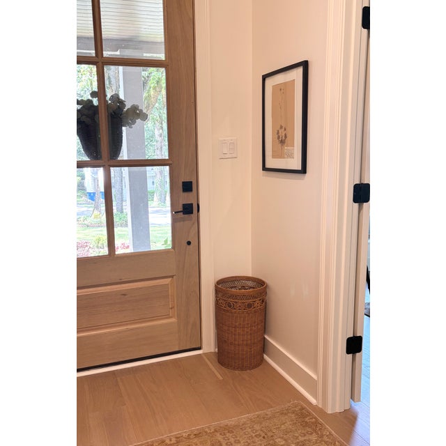 Vintage Palm Beach Style Handwoven Rattan Umbrella Stand or Cane Holder With Decorative Openwork Knot Motif For Sale In Little Rock - Image 6 of 11