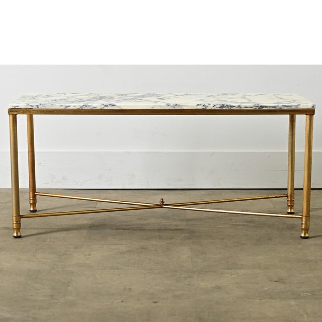 French Mid 20th Century Marble and Brass Coffee Table For Sale - Image 4 of 9