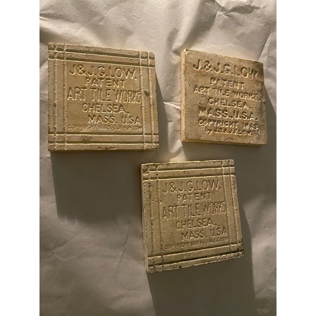 1880s J. & j.g. Low Art Tile Works Chelsea Ma Aesthetic Movement Tiles - Set of 3 For Sale In Miami - Image 6 of 11