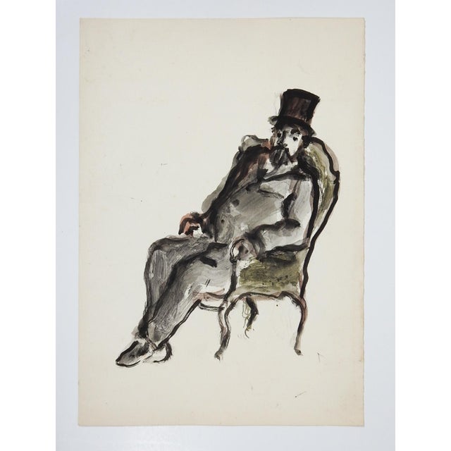 French Early 20th Century French Impressionist Study of Seated Gentleman Watercolor Painting For Sale - Image 3 of 3