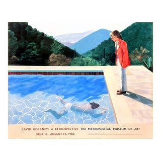 David Hockney Portrait of an Artist (Pool With Two Figures) Original 1988 Retrospective the Metropolitan Museum of Art Exhibition Poster For Sale