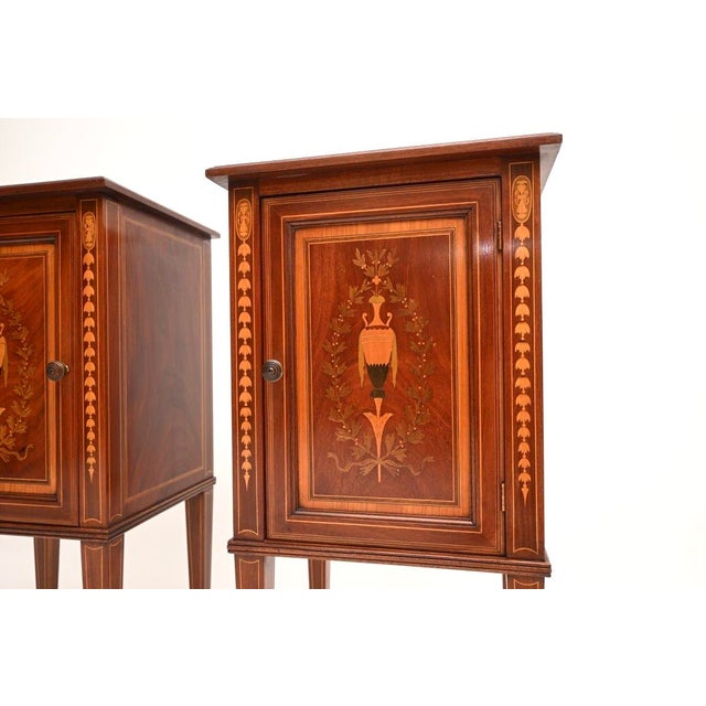 Antique Edwardian Inlaid Bedside Cabinets, 1900, Set of 2 For Sale - Image 9 of 11