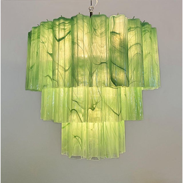 Large Three-Tier Murano 52 Green Alabaster Glass Tubes Chandelier, 1990 For Sale - Image 11 of 17