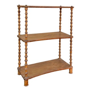 19th-C. Rustic Primitive French Carved Fruitwood Spool Shelf / Etagere For Sale
