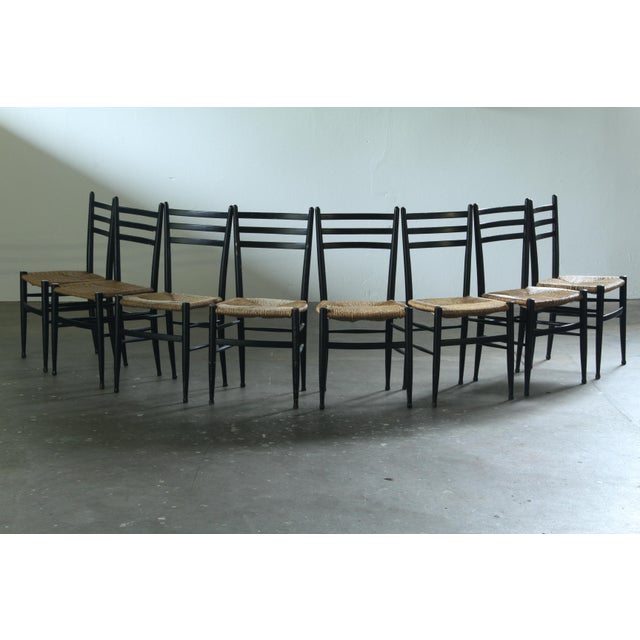 Vintage Italian Papercord Black Dining Chairs with Woven Seat, 1950s, Set of 4 For Sale - Image 11 of 14