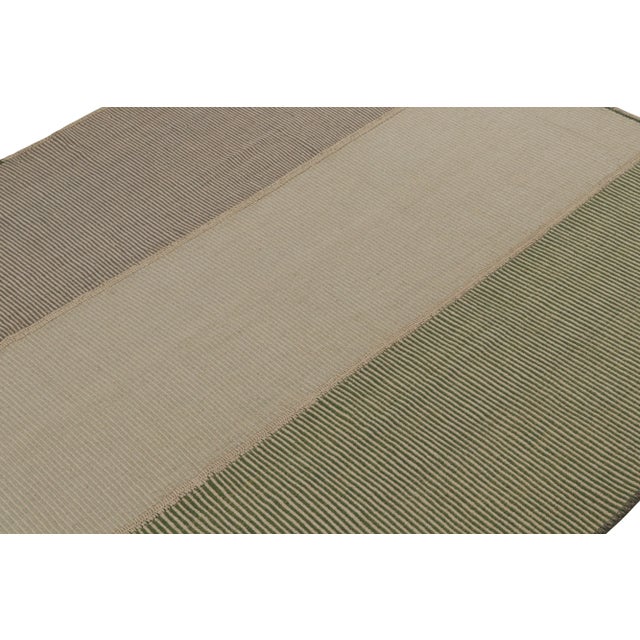 Rug & Kilim Rug & Kilim’s Modern Kilim Rug in Beige-Brown & Green Textural Stripes For Sale - Image 4 of 8