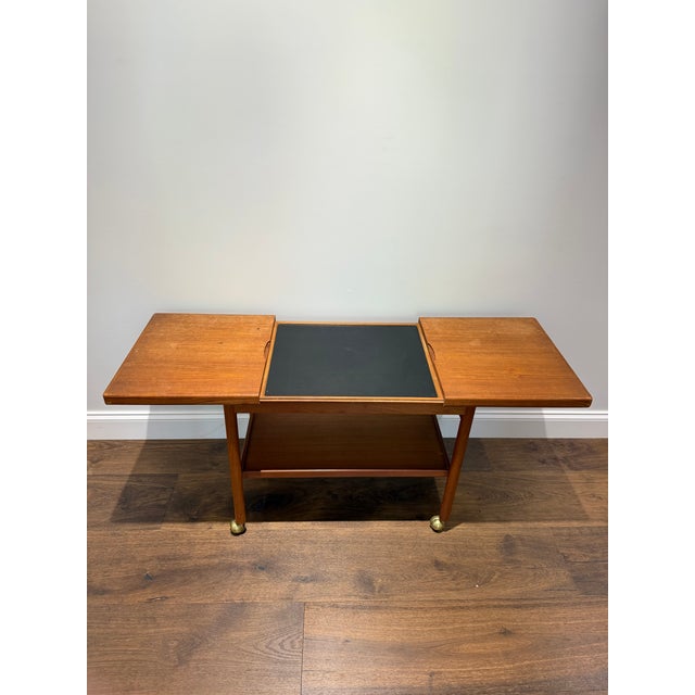 1960s 1960s Danish Modern Teak Expandable Serving Trolley on Brass Casters For Sale - Image 5 of 9