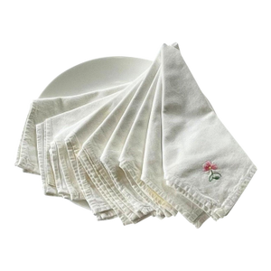 Vintage Handmade Tablecloth & 9 Napkins Set – Embroidered Floral, Crocheted Edges, Cutwork