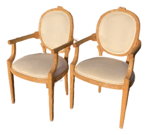 Faux Bois French Style Fauteuils Arm Dining Chairs- A Pair -B