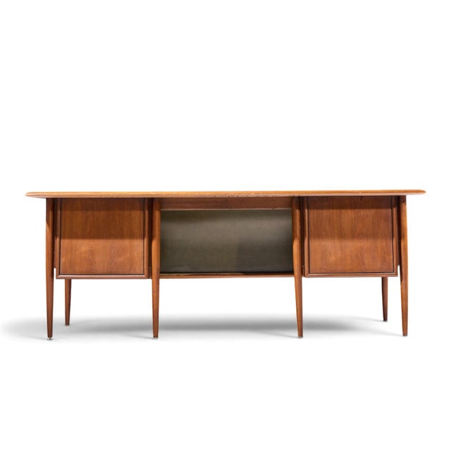 Alma Castilian Mid Century Walnut and Leather Executive Desk For Sale - Image 10 of 11
