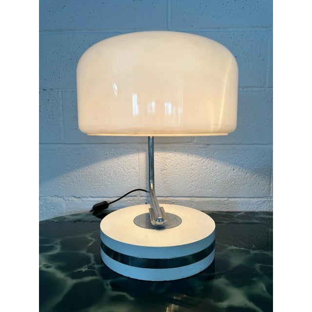 Table Lamp in Steel and Plastic with Travertine Marble Base, 1970s For Sale - Image 4 of 6