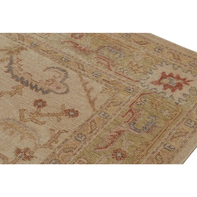 Rug & Kilim’s Distressed Style Rug in Beige-Brown and Green Geometric Patterns For Sale In New York - Image 6 of 7