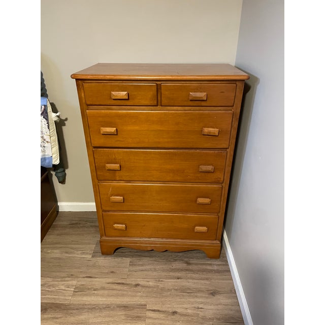 Beautiful mid century Maple dresser. Was refinished once. Dove tail drawers. See shop for matching items sold separately