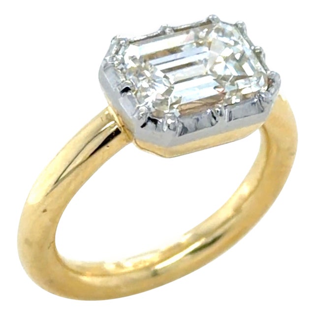 Gia Certified 3.01 Carat Emerald Cut Diamond Ring, Size 6 For Sale