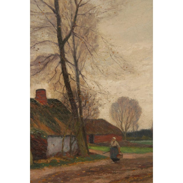 Brown Antique German Village Original Oil Painting by Eugen Kampf For Sale - Image 8 of 13